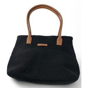 Woven Knit Purse Bag Shoulder Leather Black Brown Medium Sized Frank Johnny